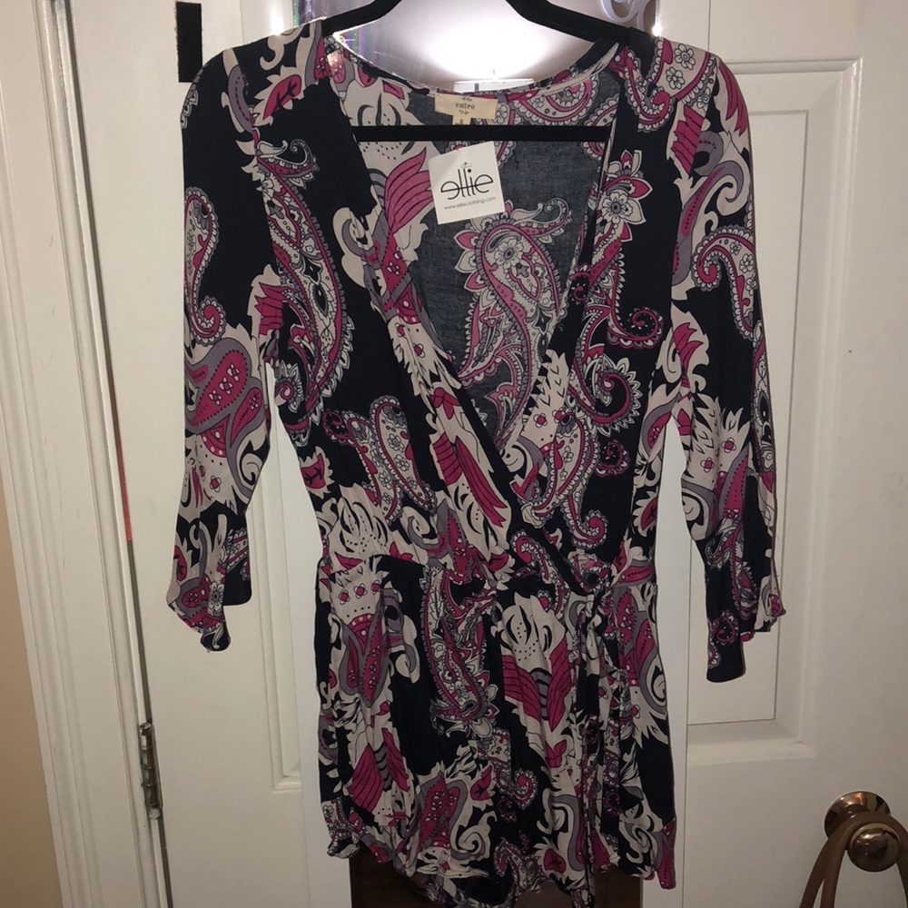 pink and navy blue romper